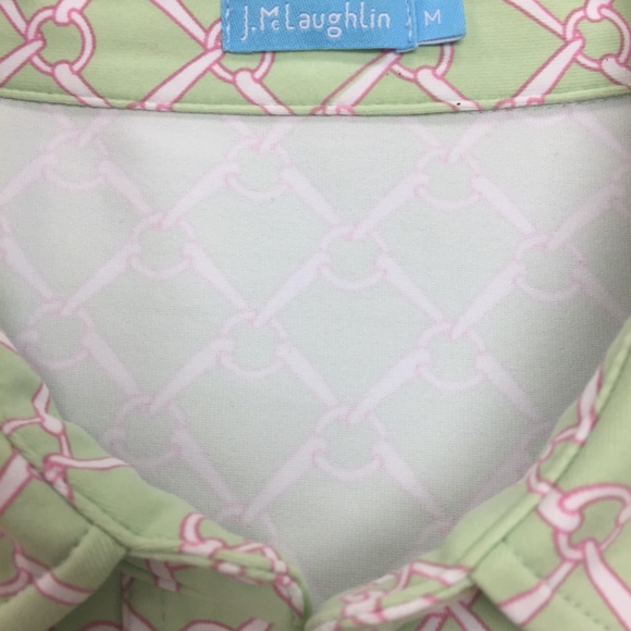 J Mclaughlin green chainlink short sleeve collared button front top medium - Picture 8 of 11